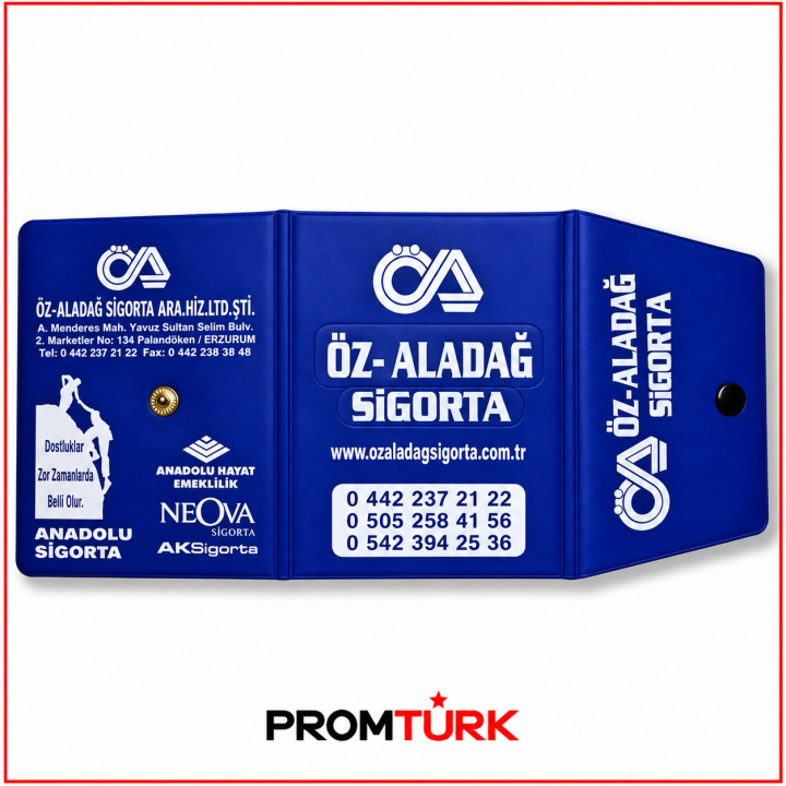 Saks Mavi Çıtçıtlı Beyaz Logo Baskılı Promosyon Ruhsat Kabı